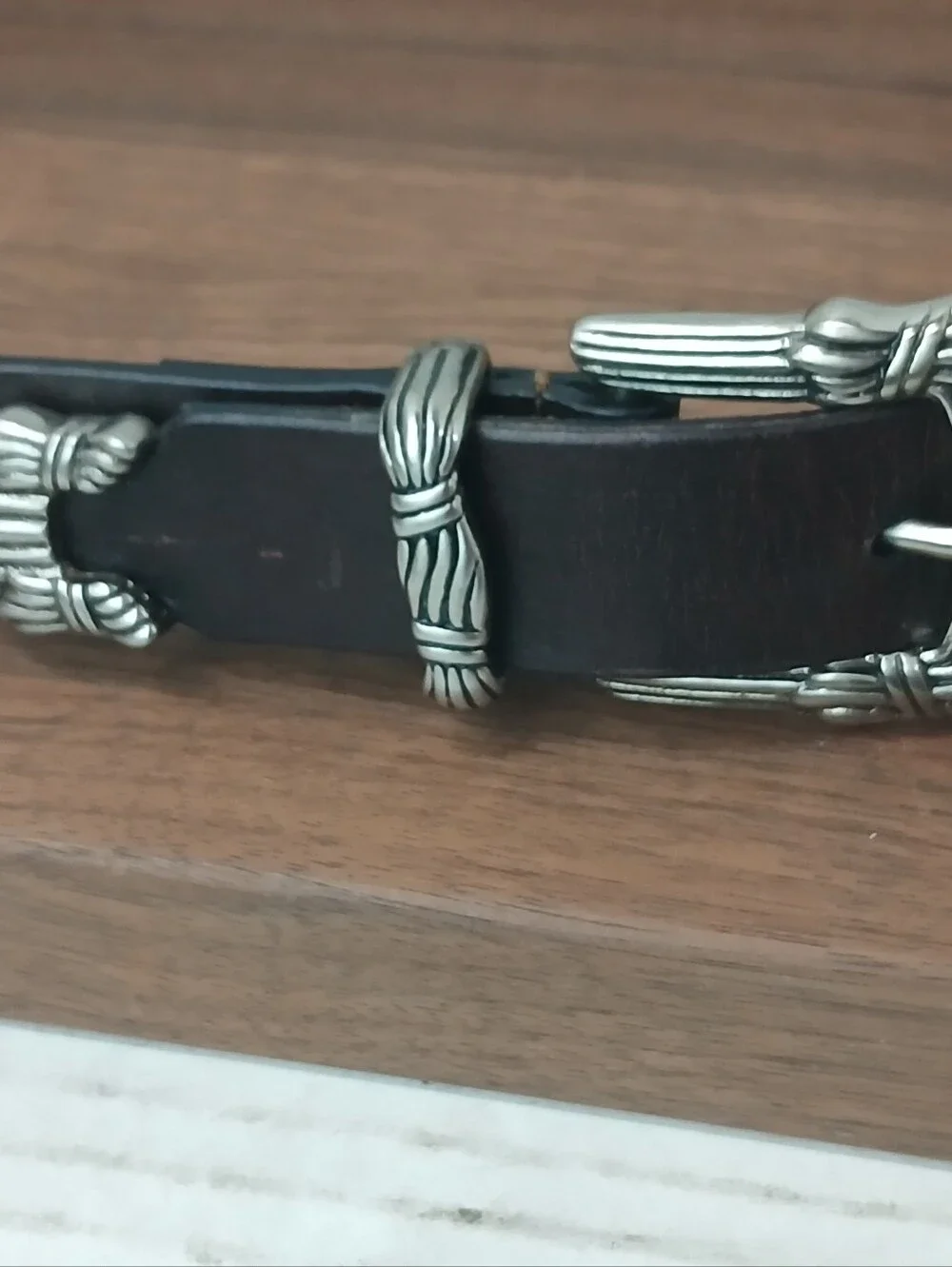 Donna Katz Black Leather Women's Western-Inspired Belt with Silver Embo Accents